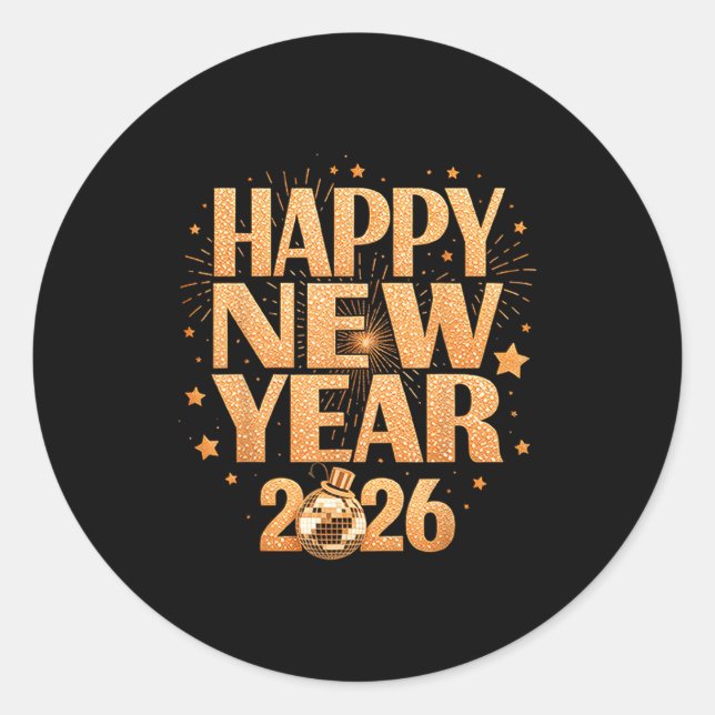 Pegatina Redonda Happy New Year 2026 New Years Eve Party Countdown  (Anverso)
