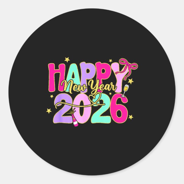 Pegatina Redonda Happy New Year 2026 New Years Eve Party Family Mat (Anverso)