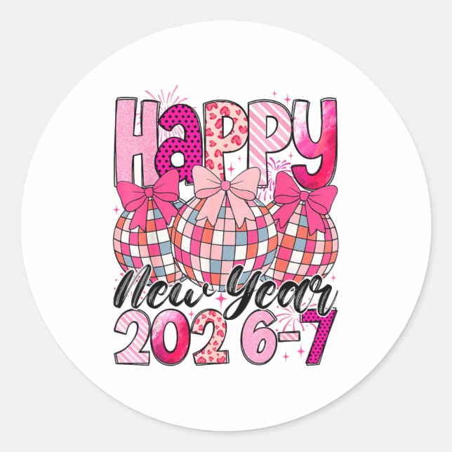 Pegatina Redonda Happy New Year 202-67 Meme Cute Coquette Nk Bow Di (Anverso)
