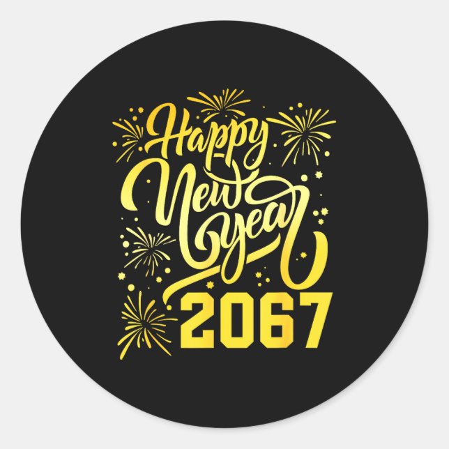 Pegatina Redonda Happy New Year 2067 Funny 67 Six Seven Meme New Ye (Anverso)