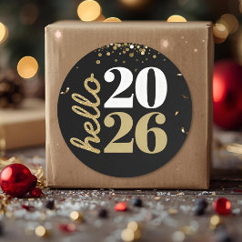 Pegatina Redonda happy new year gold sparkles 