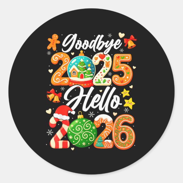Pegatina Redonda Happy New Year Goodbye 2025 Hello 2026 Christmas G (Anverso)