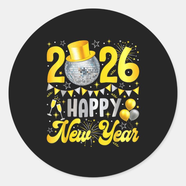 Pegatina Redonda Happy New Year Party 2026 Balloon Family Matching  (Anverso)