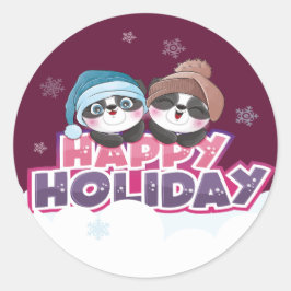Pegatina Redonda Happy Panda Holiday