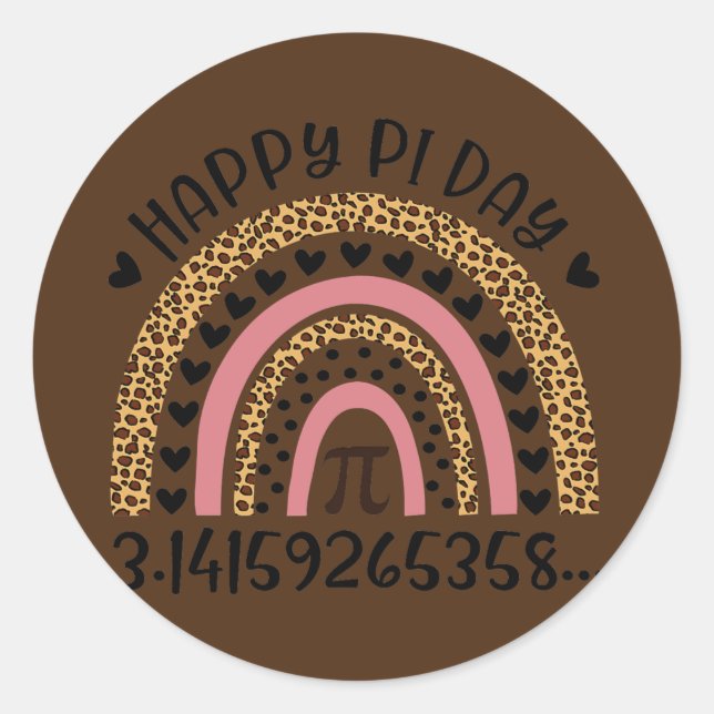Pegatina Redonda Happy Pi Day Math Teacher Mathematic Leopard (Anverso)