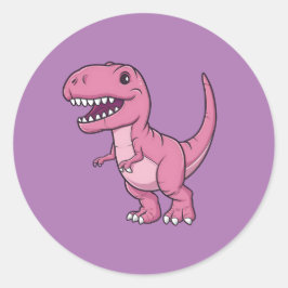 Pegatina Redonda Happy Pink T-Rex Dino