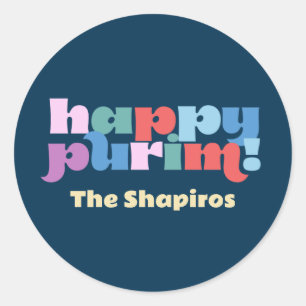 Pegatina Redonda Happy Purim Sameach label para mishloach manot