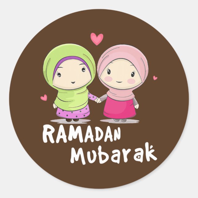 Pegatina Redonda Happy Ramadan Mubarak Holy Month Calligraphy With (Anverso)
