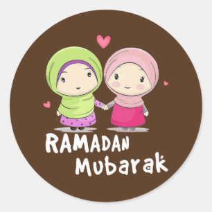 Pegatina Redonda Happy Ramadan Mubarak Holy Month Calligraphy With