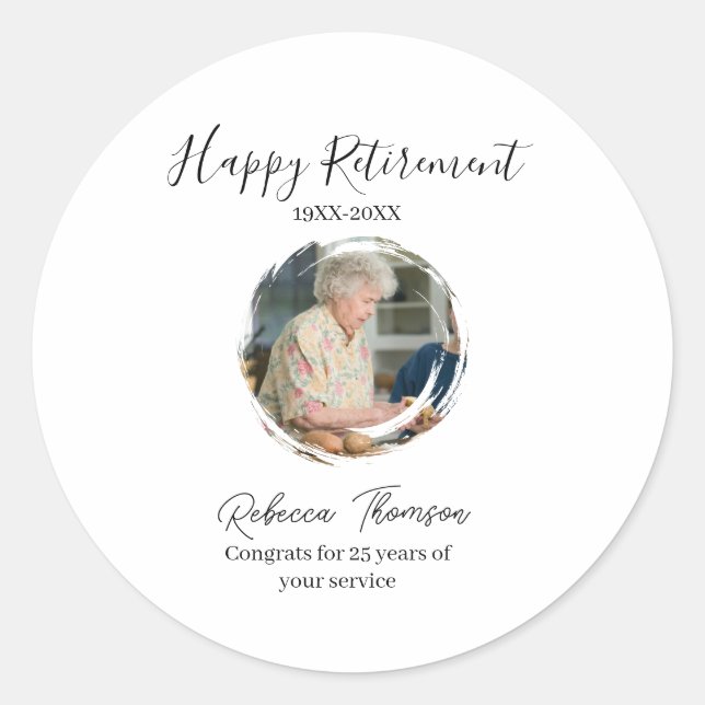 Pegatina Redonda Happy retirement year name circle photo retired (Anverso)