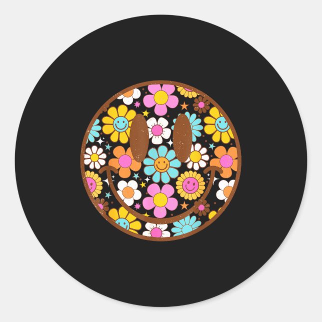 Pegatina Redonda Happy Retro Daisy Smile Face Preppy Aesthetic Men  (Anverso)