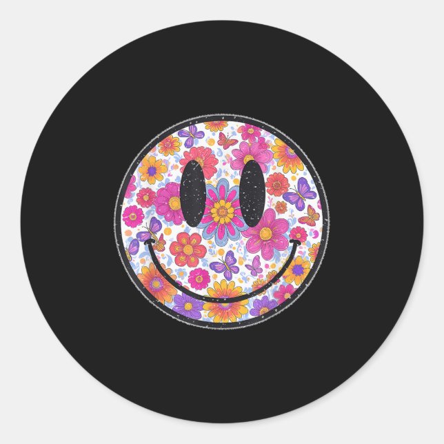 Pegatina Redonda Happy Retro Daisy Smile Face Preppy Aesthetic Men  (Anverso)