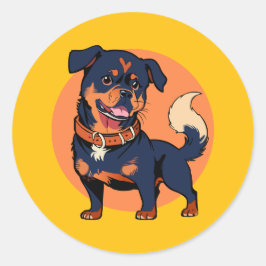 Pegatina Redonda Happy Rottweiler Cartoon