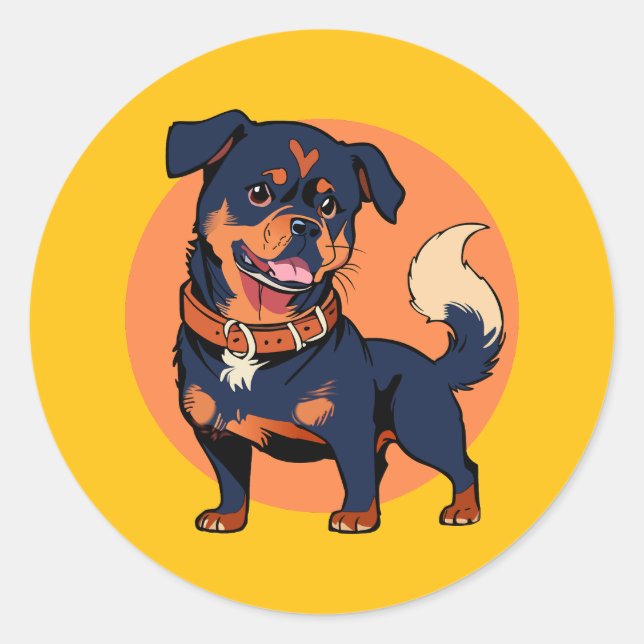 Pegatina Redonda Happy Rottweiler Cartoon (Anverso)