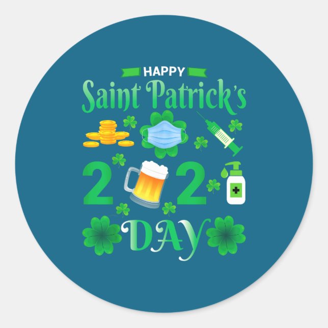 Pegatina Redonda Happy Saint Patrick's Day 2024 Irish Shamrock Face (Anverso)
