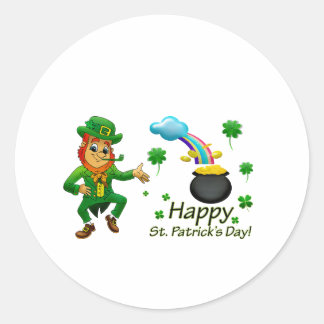 Pegatina Redonda Happy Saint Patrick's Day Leprechaun Rainbow 
