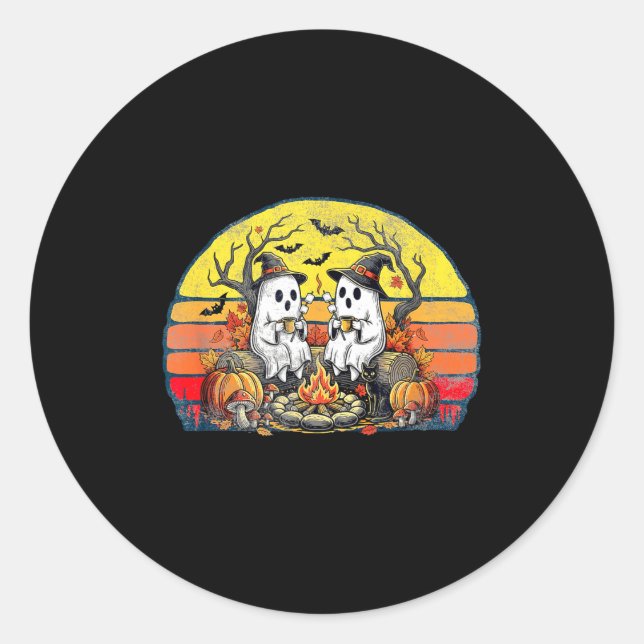 Pegatina Redonda Happy Soky Camng Crew Halloween Campfire  (Anverso)