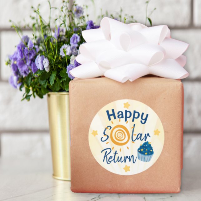 Pegatina Redonda Happy Solar Return Astrology Birthday (A different and fun way to say Happy Birthday! Atrological theme sticker.)