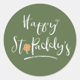 Pegatina Redonda Happy St. Paddy's Naranja Shamrock ID336