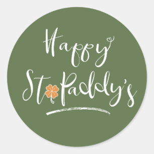 Pegatina Redonda Happy St. Paddy's Naranja Shamrock ID336
