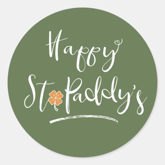 Pegatina Redonda Happy St. Paddy's Naranja Shamrock ID336 (Anverso)