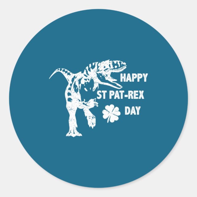 Pegatina Redonda Happy St. Pat-rex Day Funny T-rex Dinosaur St Patr (Anverso)