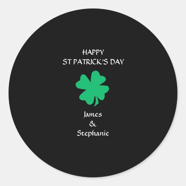 Pegatina Redonda Happy St Patrick's Day 2024 Custom Name Shamrock (Anverso)
