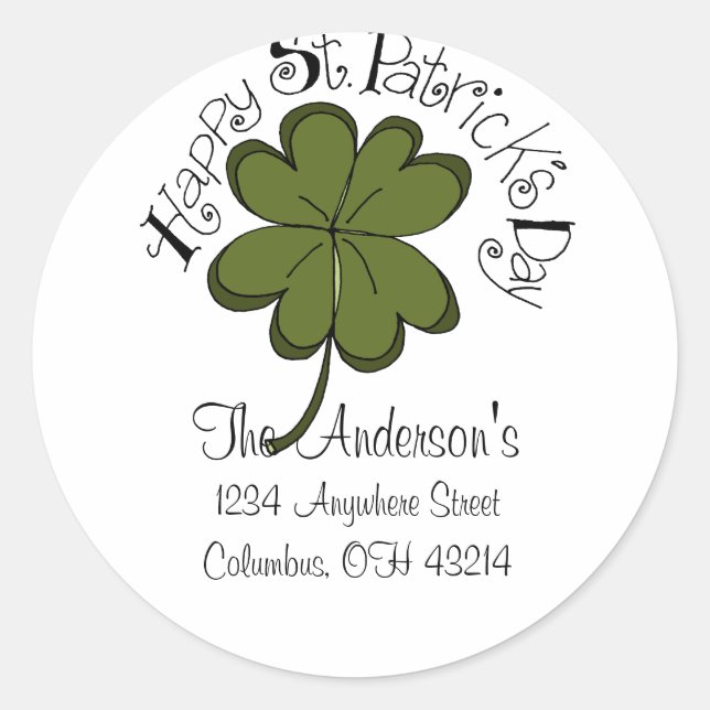 Pegatina Redonda Happy St. Patrick's Day Address Labels (Anverso)