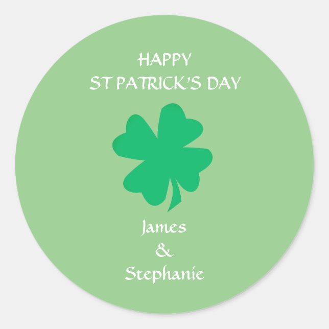 Pegatina Redonda Happy St Patrick's Day Custom Name Shamrock 2024 (Anverso)