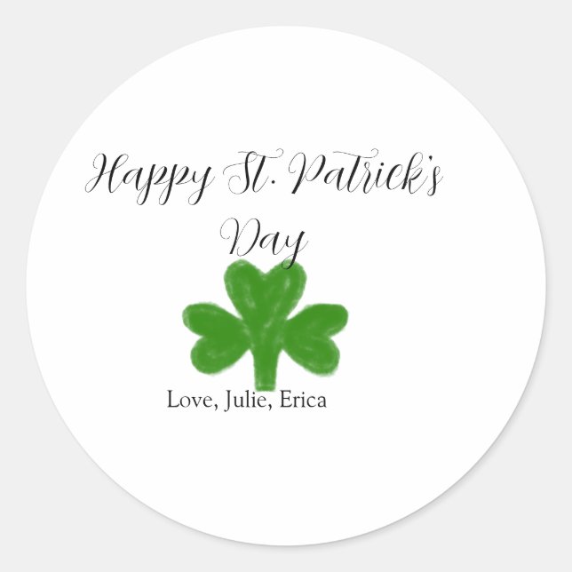 Pegatina Redonda Happy St. Patrick's day green shamrock name  (Anverso)