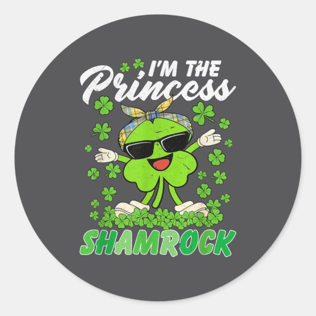 Pegatina Redonda Happy St Patrick's Day I'm The Princess Shamrock I (Anverso)