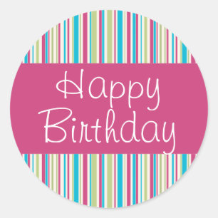 Pegatina Redonda Happy Stripes Happy Birday Seal