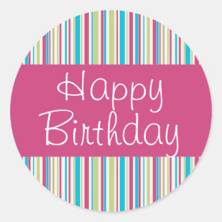 Pegatina Redonda Happy Stripes Happy Birday Seal