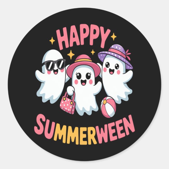 Pegatina Redonda Happy Summerween Summer Halloween Funny (Anverso)