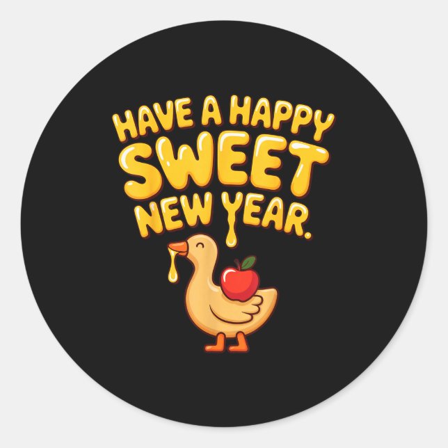 Pegatina Redonda Happy Sweet New Year Goose Cookie Rosh Hashanah  (Anverso)
