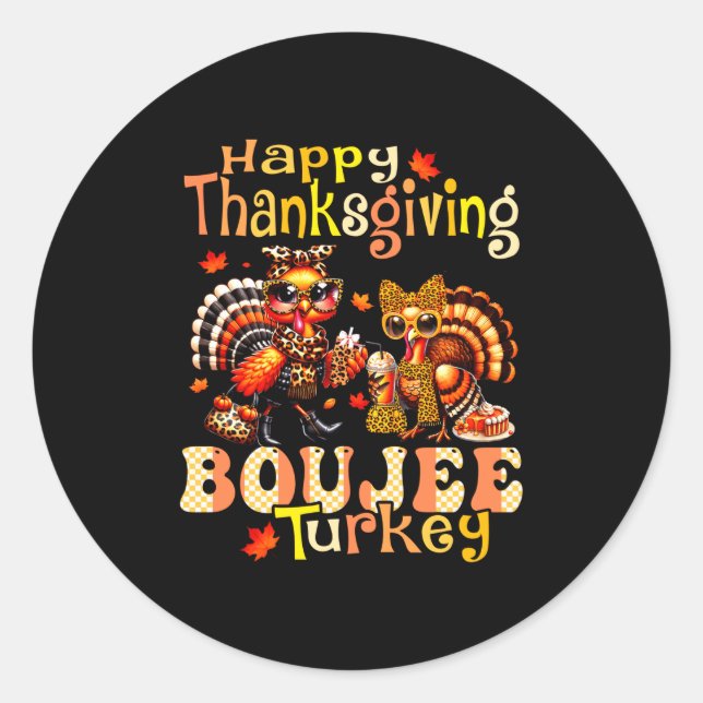 Pegatina Redonda Happy Thanksgiving Boujee Turkey Leopard Boo-jee F (Anverso)