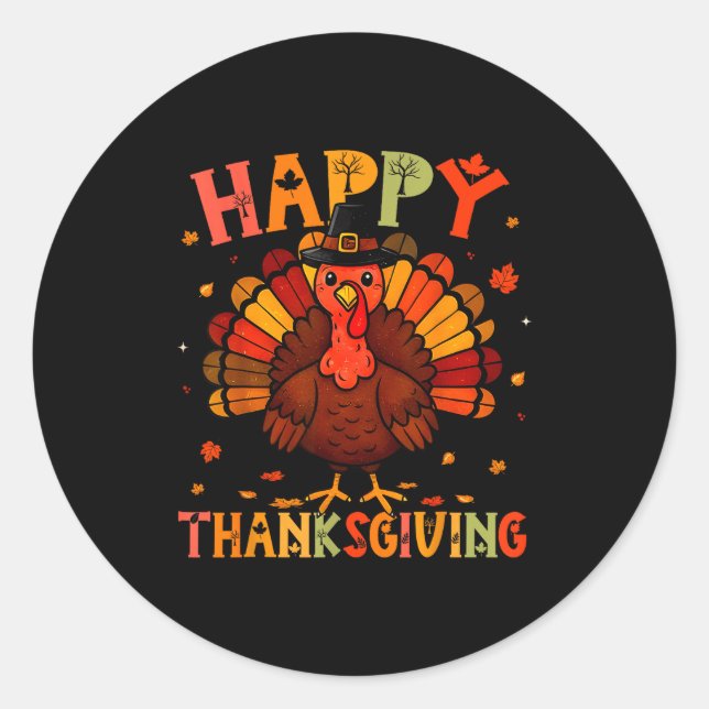 Pegatina Redonda Happy Thanksgiving Funny Turkey Day Family Dinner  (Anverso)