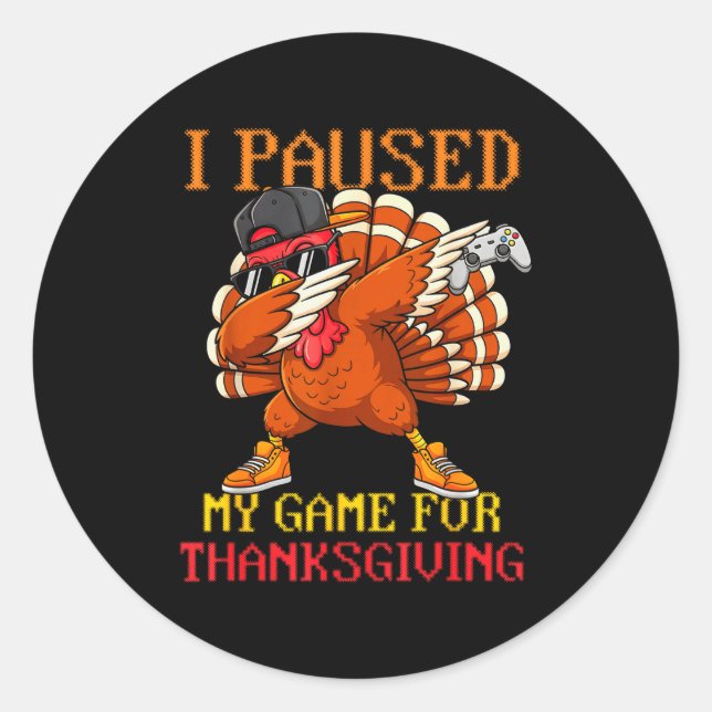Pegatina Redonda Happy Thanksgiving Gaming Fall Turkey Gamer Boys K (Anverso)