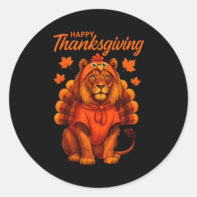Pegatina Redonda Happy Thanksgiving Lion Women Boys Girls Kids Outf (Anverso)