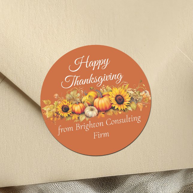 Pegatina Redonda Happy Thanksgiving Pumpkin Patch Custom Business (Subido por el creador)