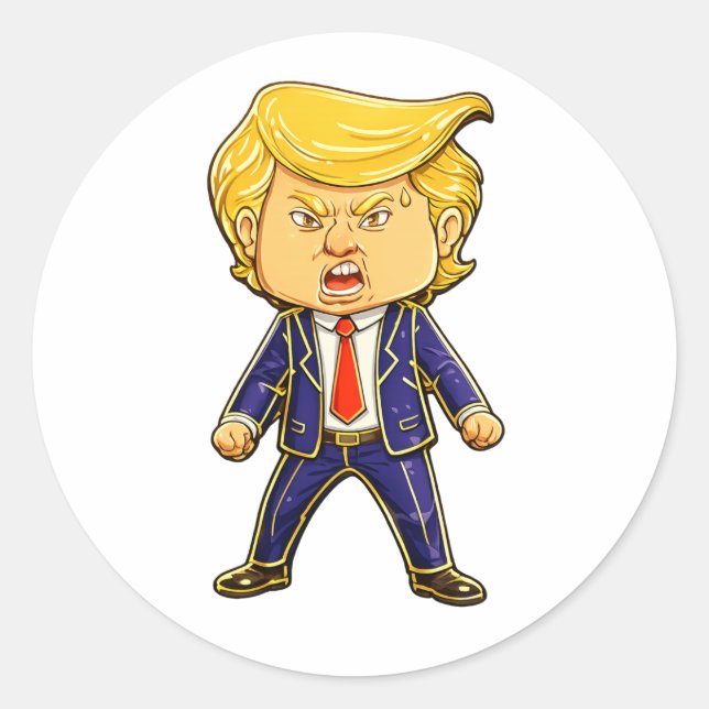 Pegatina Redonda Happy Trump Lapel Pin Meme Angry Trump Pop Art (Anverso)