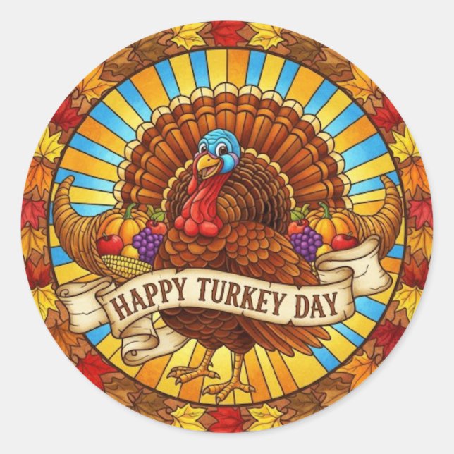 PEGATINA REDONDA HAPPY TURKEY DAY (Anverso)