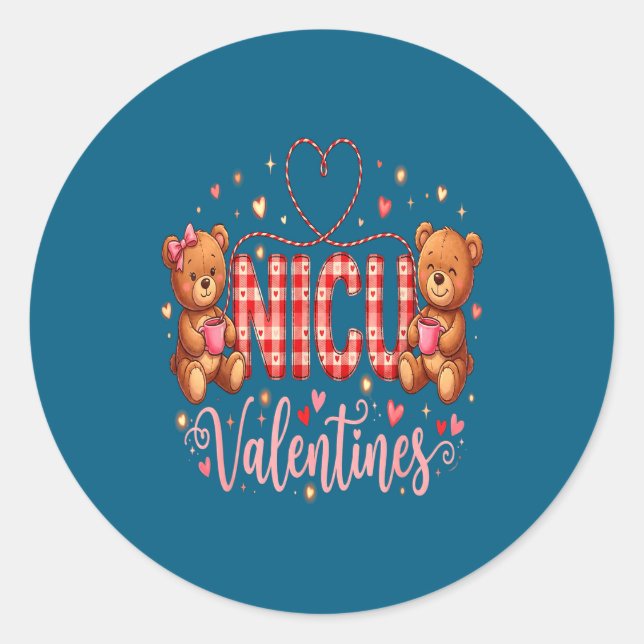 Pegatina Redonda Happy Valentine Nurse Nicu Valentines Day Shirt Nu (Anverso)