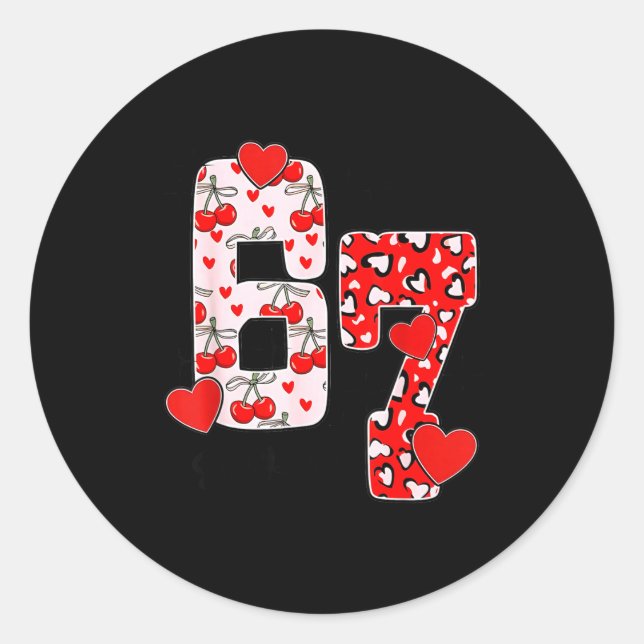 Pegatina Redonda Happy Valentine’s Day 67 Meme Hearts Coquette Bow  (Anverso)