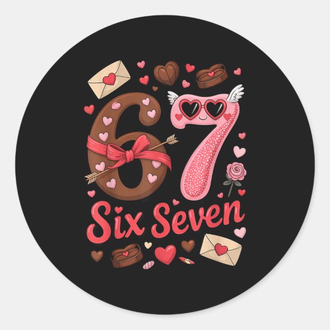 Pegatina Redonda Happy Valentine’s Day 67 Meme Hearts Coquette Bow  (Anverso)