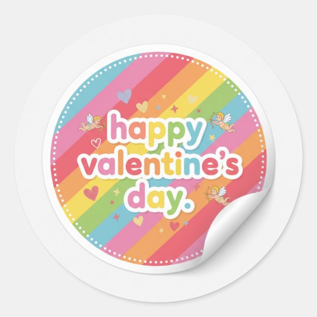 Pegatina Redonda Happy Valentine’s Day Rainbow LoveSticker (Anverso)
