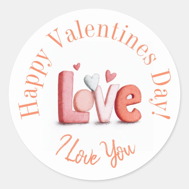 Pegatina Redonda Happy Valentine’s Day stickers  (Anverso)