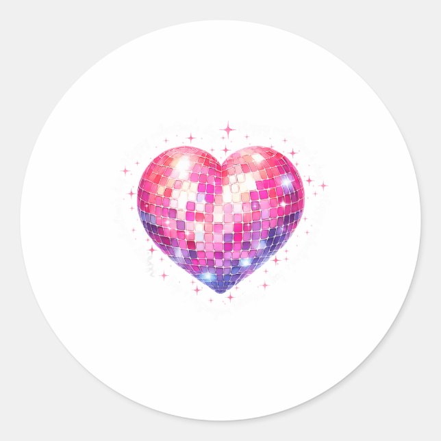 Pegatina Redonda Happy Valentine's Day Coquette Nk Disco Ball Heart (Anverso)