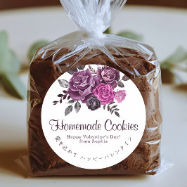 Pegatina Redonda Happy Valentines Day Elegant Rose Floral Bakery