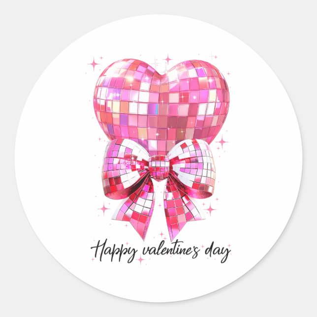Pegatina Redonda Happy Valentine's Day Funny Coquette Disco Ball He (Anverso)